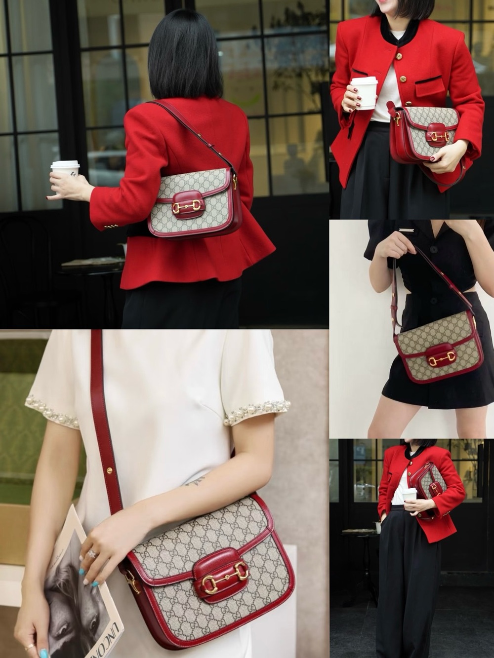 Authentic Gucci Horsebit 1955 Shoulder Bag GG Supreme Red Leather - Picture 15 of 16